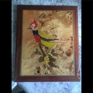 Wood mid century Ercolano picture of bird.